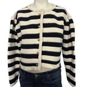 Striped Black and cream gold button up Cardigan